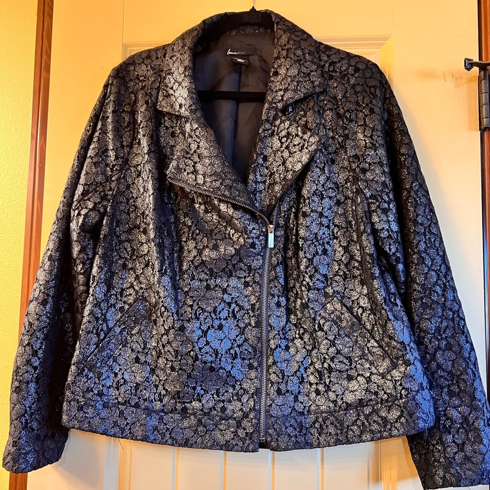 Lane Bryant Black Shinny Lace Motorcycle Style Jacket NWOT size 18